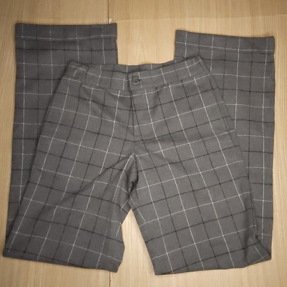 Baldwin Kansas City Womens Grey Plaid Wool Feel Trouser Small